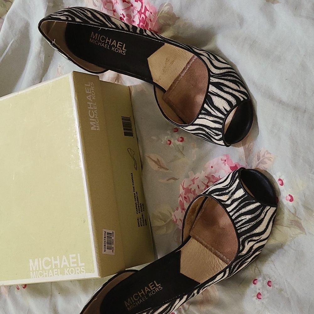 Michael Kors Zebra Print Carina Open Toe Canvas Wedges